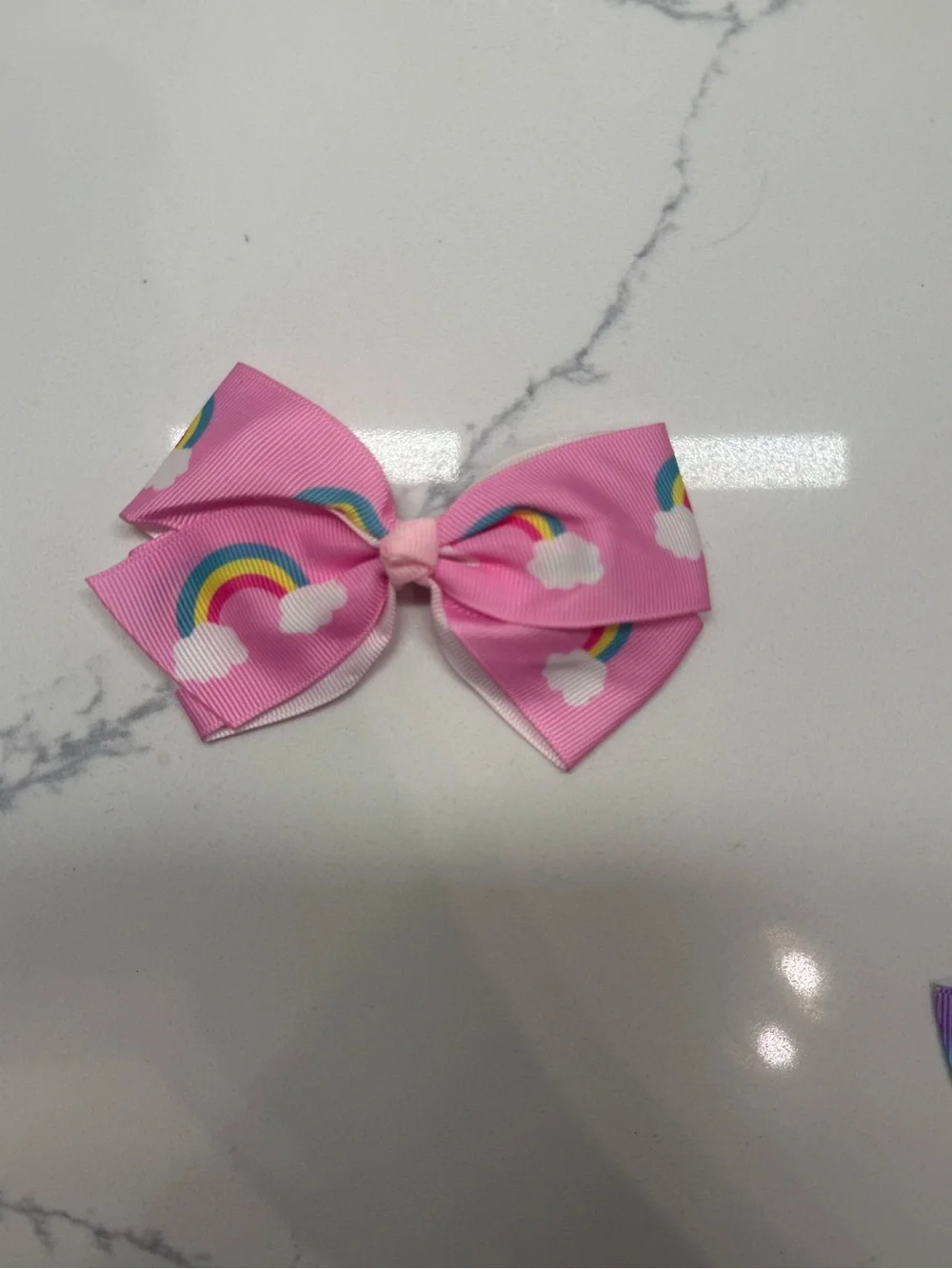 Kids Ribbon Hair Bows - Purple, Rainbow, Pink